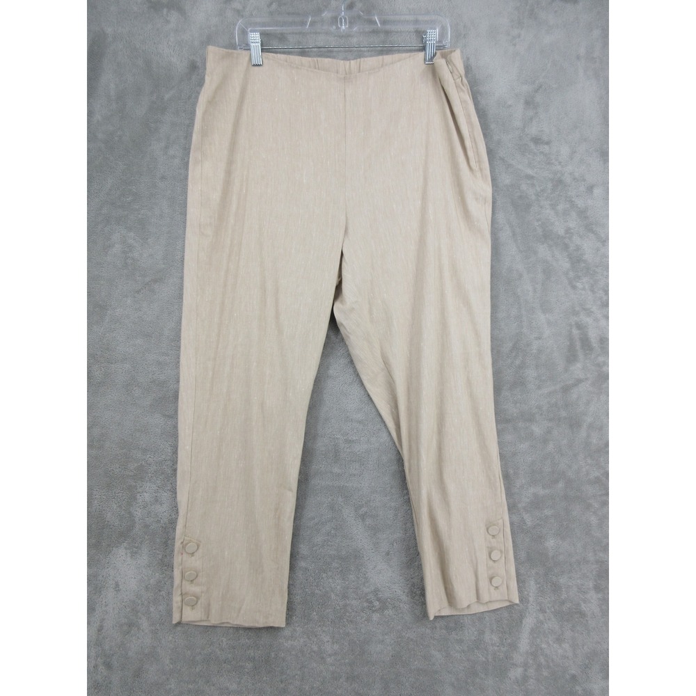 J Jill Pants Women Size L Linen Blend Stretch Button Ankle Minimalist Pull On